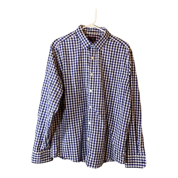 Untuckit Shirt Mens Extra Large Blue White Gingham Check Button Up Long‎ Sleeve - Picture 1 of 4